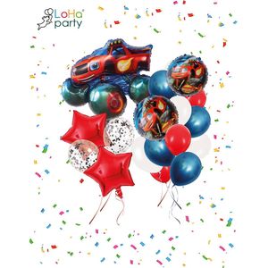 Loha-party® 53 stuks Voertuig ballonnen sets-monstermachines-papier confittie ballon-rode stervorm folie ballon- verjaardagsfeestdecoraties-monster truck ballon-monstertruck feestaccessoires-jongen