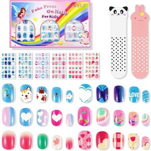 144 stuks Kunstnagels voor Meisjes - Volledige Afdekking Korte Valse Nagels - Doe-Het-Zelf Nagelkunst voor Kinderen