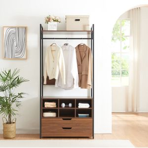 Kledingkast Larem met 6 vakken 180x84x40 cm zwart en walnootkleurig [en.casa]