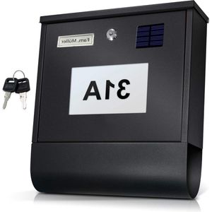 Brievenbus Moderne design met solar LED verlichting antraciet-zwart staal - afsluitbaar - inclusief bevestigingsmateriaal - 2 sleutels