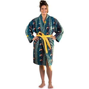 Crazy Comfort Early Bird unisex badjas - vogelvroeg in blauwtinten -  Maat: S-M