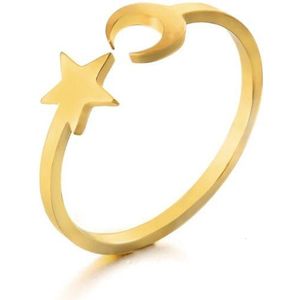 Jomide Ring maan ster Boho - Verstelbaar - Goudkleurig