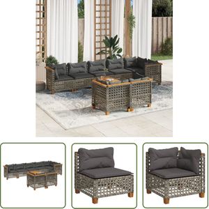 The Living Store 9-delige Loungeset met kussens poly rattan grijs - Loungeset - Tuinmeubels - Lounge Set - Pe Rattan - Outdoor Furniture