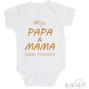 100% katoenen Romper ""Mijn papa & mama gaan trouwen"" Unisex Katoen Wit/tan Maat 56/62