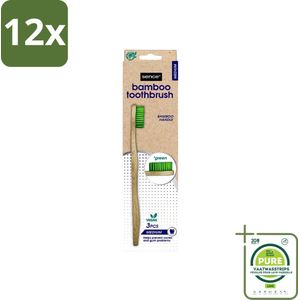 Sence - Bamboo - Tandenborstels - Medium - Set van 3 - Groen - Voordeelverpakking - 12 stuks - Bamboetandenborstel - Duurzame tandenborstel