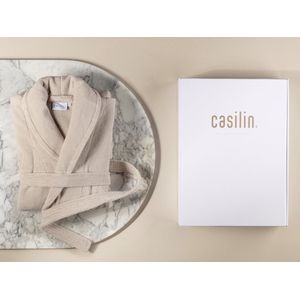 Casilin - Unisex Badjas Fleece en Katoen Badstof - Dames en Heren - Cadeau incl Luxe Geschenkdoos - Beige - Maat XXL