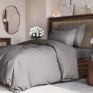 3-delig Donkergrijs Dekbedovertrekset 140x200cm – Zacht Microvezel Polyester met 2 Kussenslopen 65x65cm – Kreukvrij, Machinewasbaar met Ritssluiting en Bindbanden