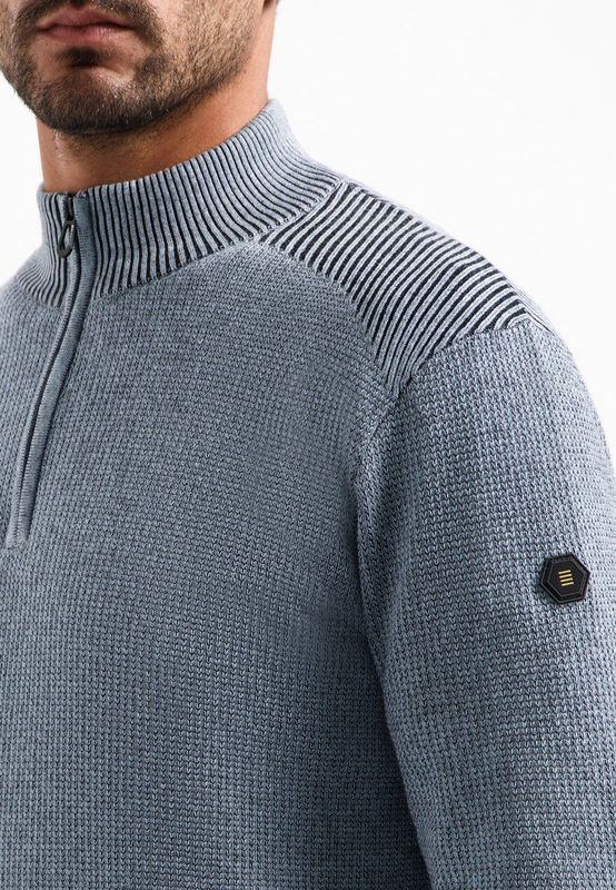 No Excess - Trui - Lichtblauw Donkerblauw Blauw Gemêleerd - Halve Rits