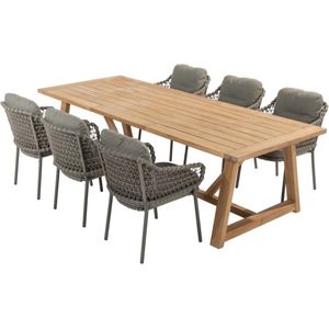 Noah Jura dining tuinset 260x100xH75 cm 7 delig teak Olijf 4 Seasons Outdoor