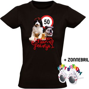 50 Jaar Tijd voor een Feestje Dames T-shirt - Inclusief Happy Birthday zonnebril - 50e verjaardag - shirt kado - jarig