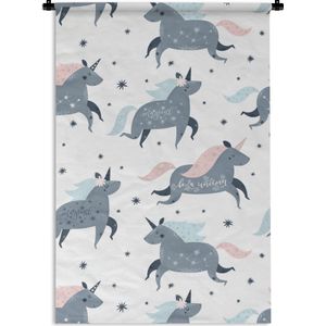 Wandkleed Kinderkamer Patroon - Kinderpatroon met eenhoorns versierd met sterrenbeelden Wandkleed katoen 90x135 cm - Wandtapijt met foto