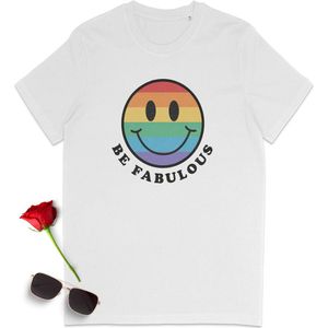 Gay Pride t shirt - Pride tshirt - Be Fabulous - Dames tshirt met print - Heren t shirt met Pride opdruk - Unisex Pride Shirt - Unisex maten: S M L XL XXL XXXL - Tshirt kleuren: Wit, Licht blauw, rood en oranje.