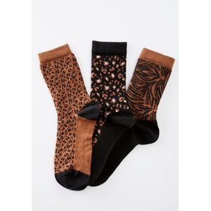 Damart - Set van 3 paar jacquard gebreide kniekousen van mix van Thermolactyl en wol - Dames - Bruin - 39/41