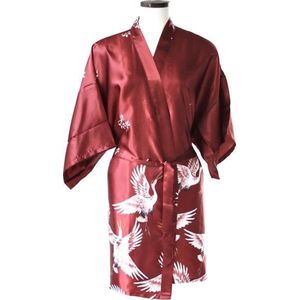 TA-HWA - Dames Kimono Kort - met Kraanvogels - Rood - Maat L