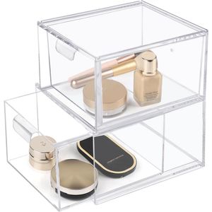 Stapelbare ladebox, 2-delige cosmetica-organizer, laden, acryl make-up opbergdoos, make-up-lade, cosmetica-organizer/lade-organizer voor cosmetica, huidverzorging