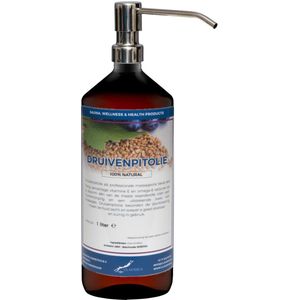 Druivenpitolie 1 liter met zilveren pomp - amber fles - 100% natuurlijk - biologisch en koud geperst