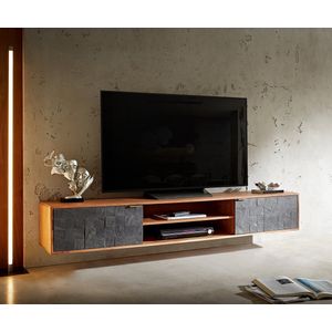 TV-meubel Teele acacia natuur leisteen 200 cm 2 Deurs Lowboard zwevend