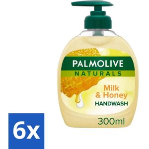 6 x Pamlolive Naturals - Handzeep - Melk & Honing - 300 ml - Handzeep - Melk En Honing - Natuurlijke Ingrediënten - Gevoelige Huid - Hydraterende Zeep