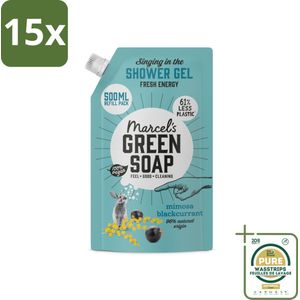 15 x Marcel's Green Soap - Douchegel - Navulling - Mimosa & Zwarte Bes - Voor dagelijks gebruik - 500 ml - Grootverpakking - Douchegel Navulling - Mimosa En Zwarte Bes - Ecologische Douchegel - Milieuvriendelijke Douchegel - Vegan Douchegel