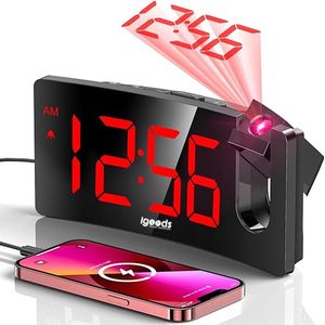 Igoods wekker - Projectieklok - USB - Snooze functie - Dubbel alarm - LED - Aanpasbare Helderheid
