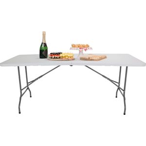 Multi klaptafel, 152 x 70 cm, kunststof, wit, campingtafel, inklapbaar met handgreep, metalen frame
