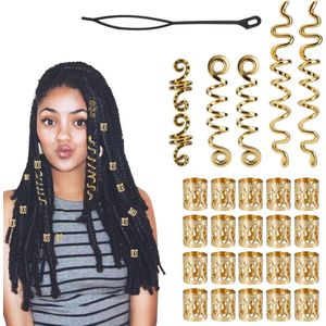 JHubers Goods - 26-delige Set Gouden Haaraccessoires voor Vrouwen, Verschillende Stijlen en Metalen Dreadlock Kralen, Dames Modieuze Decoratie.