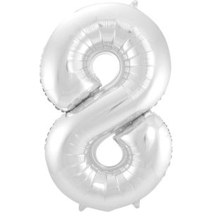 Ballon Cijfer 8 Jaar Zilver 70Cm Verjaardag Feestversiering Met Rietje
