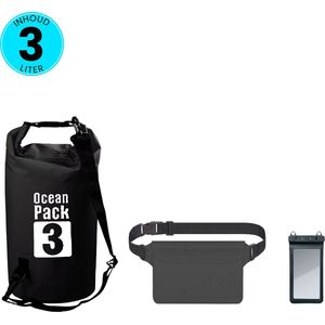 Somstyle 3-in-1 Drybag Set 3 Liter - Droog Tas, Heuptas & Telefoonhoes Waterdicht - Outdoor, Vakantie, Travel & Zwemmen - Zwart