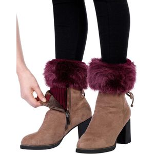 Faux bont boot manchet beenwarmers dames winter sokken, 4 kleuren Wijnrood, Donkergrijs, Lichtgrijs, Kaki