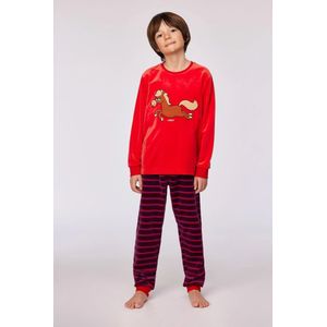 Woody pyjama jongens velours - rood - pony - 252-10-PLC-V/489 - maat 92