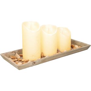 Dienblad met LED kaarsen en steentjes - 39 x 15 cm - creme