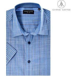 Chris Cayne heren blouse - heren overhemd - korte mouwen - blauwe dunne streep - 2453 - maat XXL
