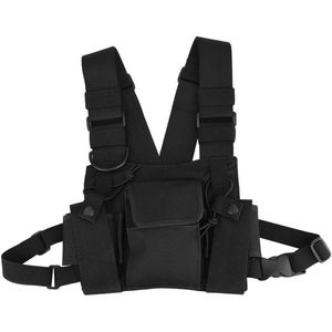 Allecto plus - Nylon walkietalkie-borstzak voor intercominstallatie - Verstelbare tas - Zwart - Ideaal voor spreekradio - Universeel gebruik