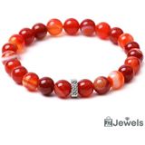 OZ Jewels - Red Stripe Agate Kralenarmband - Natuurstenen - Elastisch