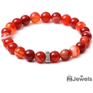 OZ Jewels - Red Stripe Agate Kralenarmband - Natuurstenen - Elastisch