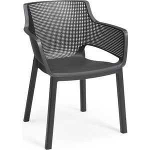 Keter Keter Elisa Tuinstoel - 6 stuks - 53x61,5x78,4cm - Donkergrijs monoblok fauteuils - stapelbaar kunsstof