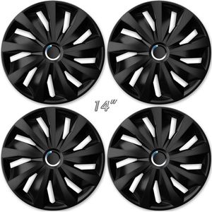 Wieldoppen GRIP BLACK 14 inch mat zwart + chroom ring set a 4 stuks in doos (a.u.b. tekst lezen!)