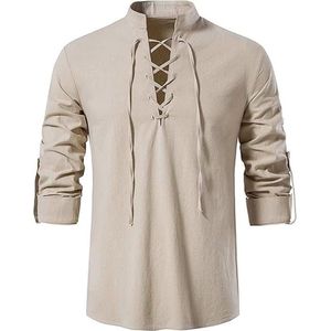 Linnen hemd heren lange mouwen vrijetijdshemd middeleeuws kostuum Cosplay shirt