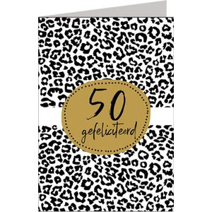Verjaardagskaart - 50 Gefeliciteerd - XL formaat - Wenskaart - Zwart - Wit - Panter - Een Stuk