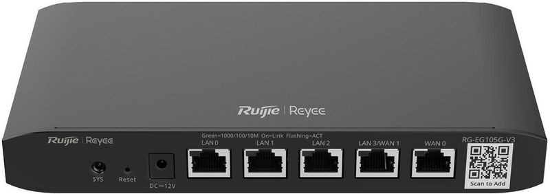 Ruijie - 5-poorts Gigabit Router - Zwart - Cloud-Managed - 5 x 1GE Poorten
