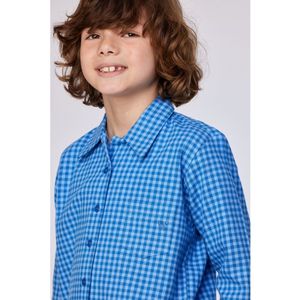 Woody pyjama jongens/heren doorknoop - blauw geruit - 252-10-QWA-W/953 - maat 140