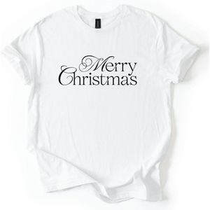 Unisex T-Shirt - Merry Christmas - Kleur wit - Maat S - Perfect voor informele kerstbijeenkomsten of gezellig bij de open haard
