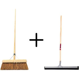 Synx Tools Coco binnenbezem 30cm + Vloertrekker 35cm met Steel 150cm - Zaalveger – Vloerreiniger – Moppen - Zachte bezem kokos Met steel 150cm