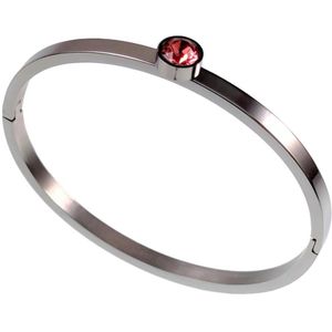 Bangle Dames - RVS - Stijve Armband met Roze Zirkonia