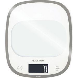 Salter Curve Precisie Keukenweegschaal - Weegschaal Keuken Digitaal - tot 5 kg - Tarra Functie - Inclusief Batterijen - Glas/Wit