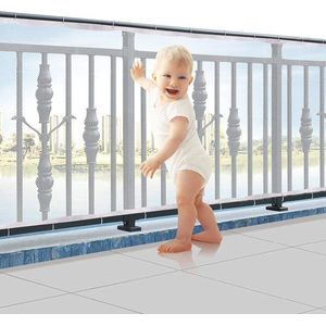 Veiligheidsnet wit voor kinderen en huisdieren, baby beschermings net voor balkon en trap, 300 x 77 cm, robuust, verstelbaar, traphek, veiligheidshek van mesh voor katten en speelgoed, vangnet, wit, baby relingnet, balkongaas, gaasnet, veiligheidshek