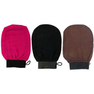 Scrubhandschoenen – 3-delige Badhandschoen Set – Grove Structuur Voor Exfoliatie – Voor Douche & Sauna – Zwart, Bruin, Roze – 3 Stuks