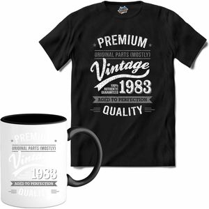 Vintage Legend Sinds 1983 - verjaardag en feest cadeau - Kado tip - T-Shirt met mok - Unisex - Zwart - Maat M