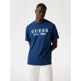 Guess T-shirt van linnenmix met blauw logo