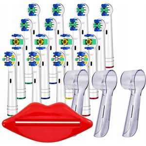 16x Opzetborstels Vervanging voor Oral-B, 3 Hulzen & Tube Wringer